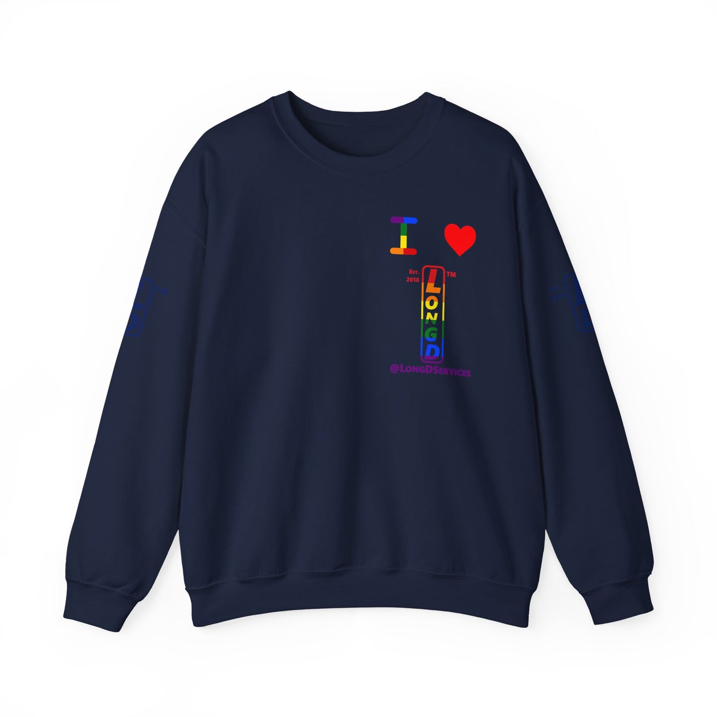 I Luv LongD positive horizontal 6-striped tag upright 4-print single-breasted logo crewneck sweatshirt