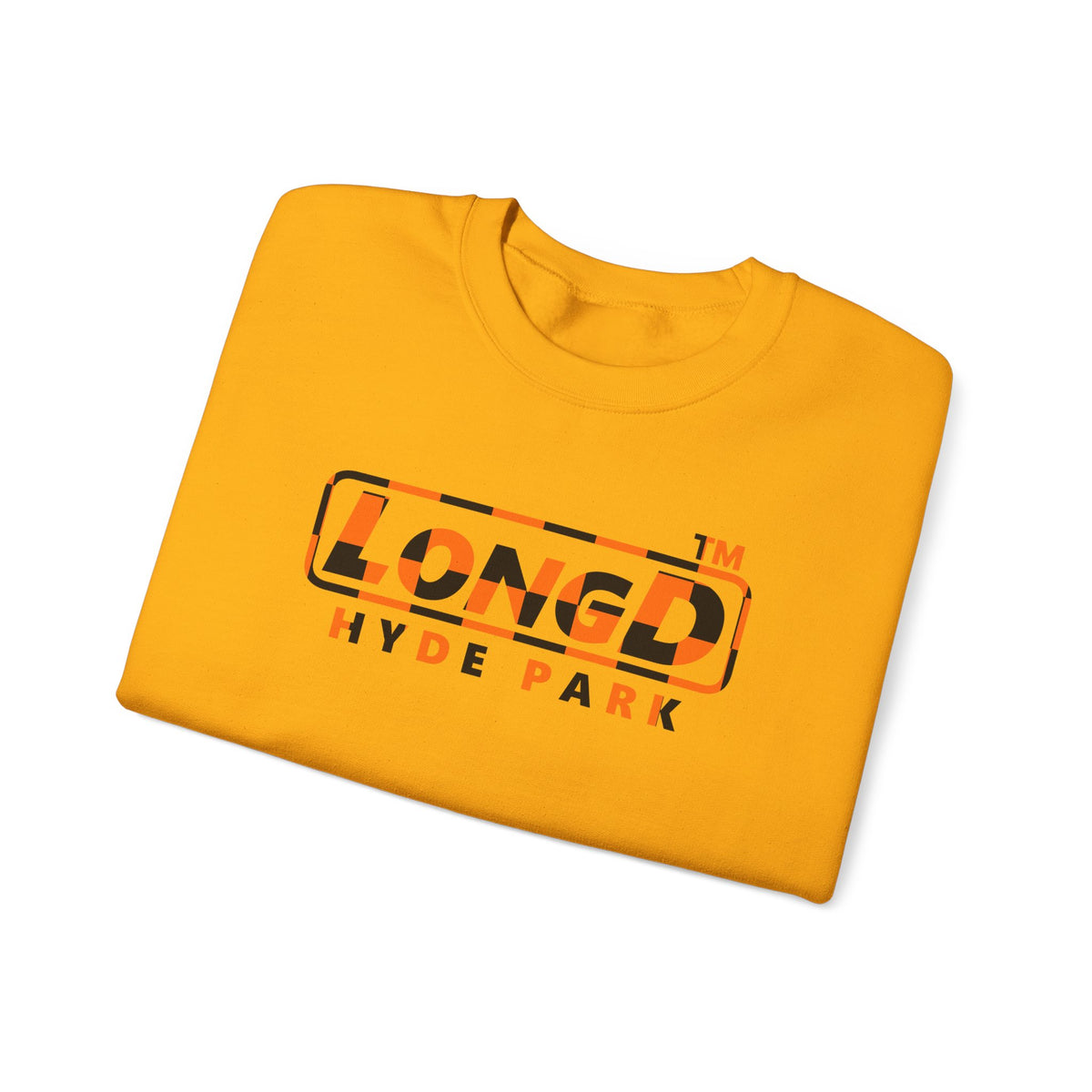 LongD Hyde Park positive checkered logo (Halloween colors) crewneck sweatshirt