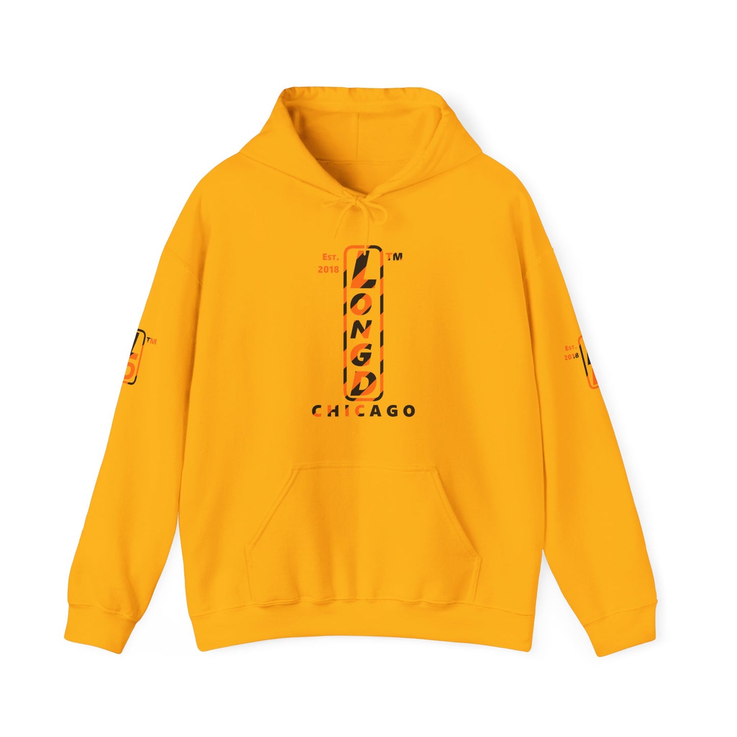LongD Chicago positive upright pixel-weighted 12-striped 4-print logo (Halloween colors) hoodie