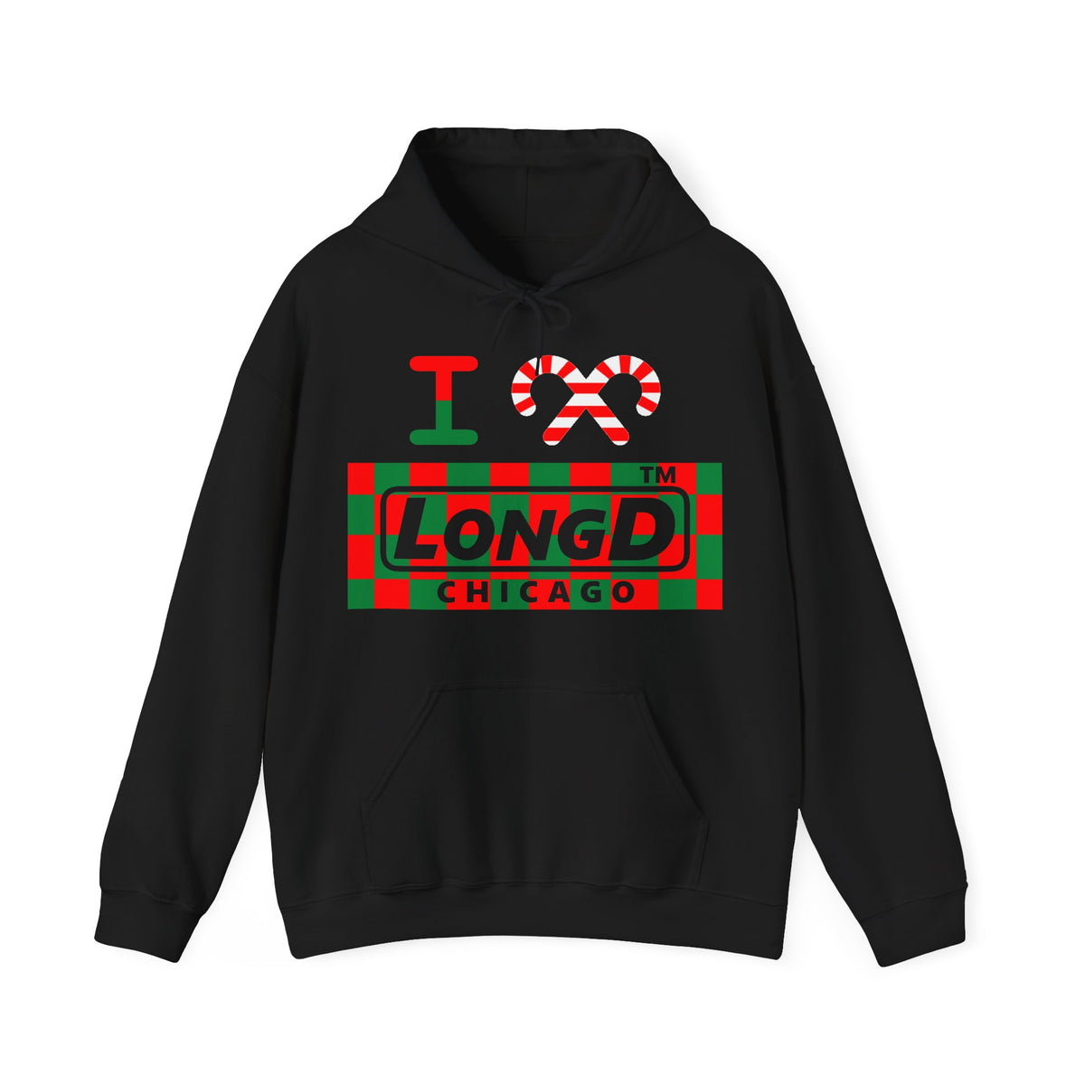 I candy cane LongD Chicago negative checkered logo hoodie