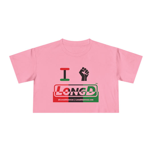 I Fist LongD Logo Women's Crop Tee (Black fist and Juneteenth positive top negative bottom thirds logo)