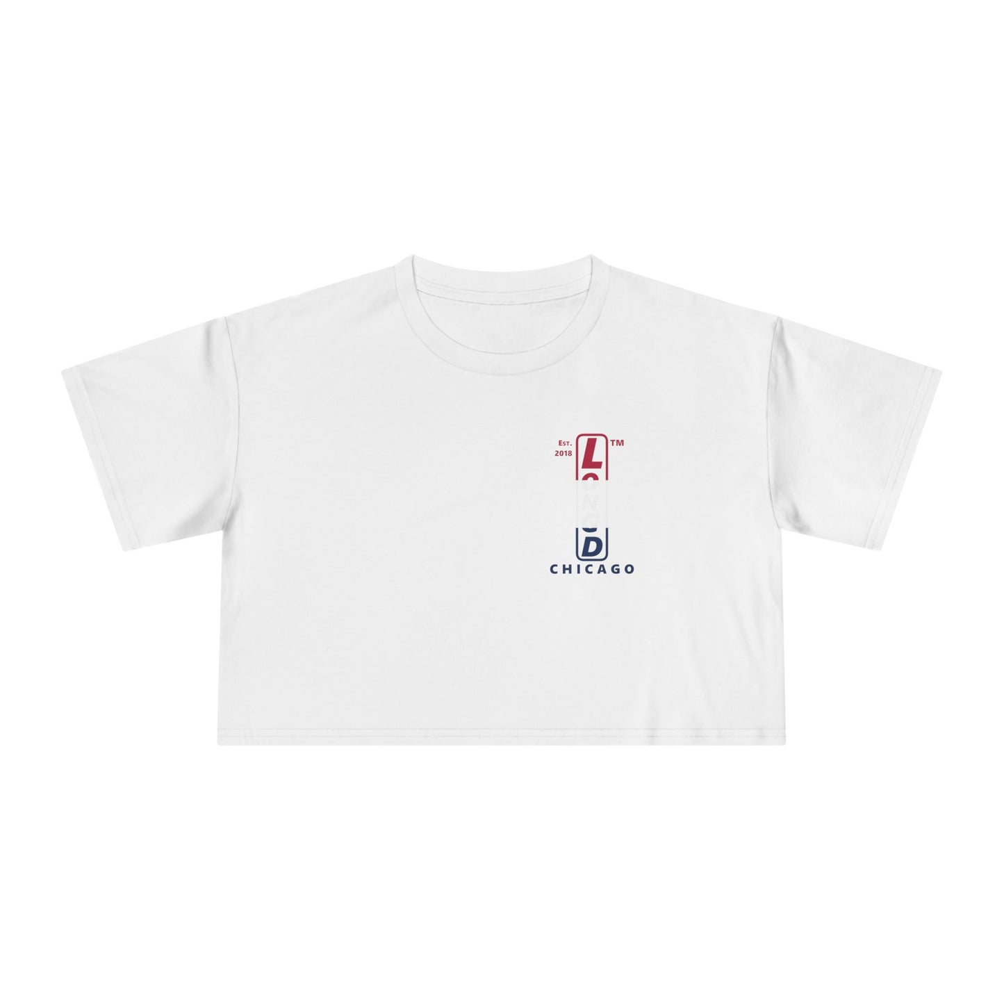 Positive horizontal 3-striped upright single-breasted Chicago logo crop tee (Patriotic colors)