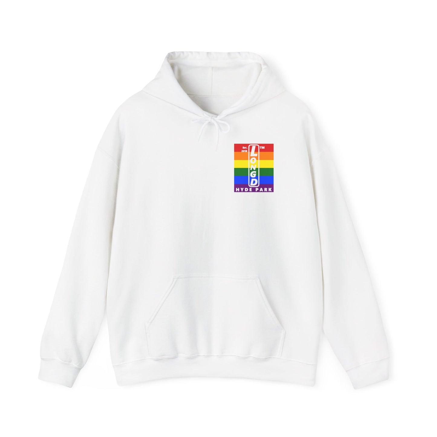LongD single-breasted negative vertical 6-striped front-back upright Hyde Park logo hoodie (Pride colors)