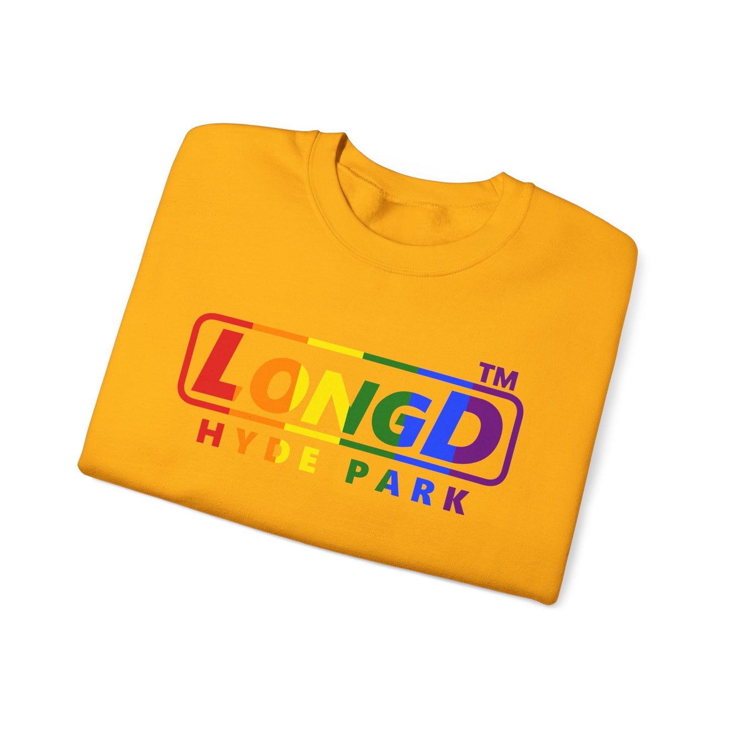 LongD positive vertical striped Hyde Park logo crewneck sweatshirt (Pride colors)
