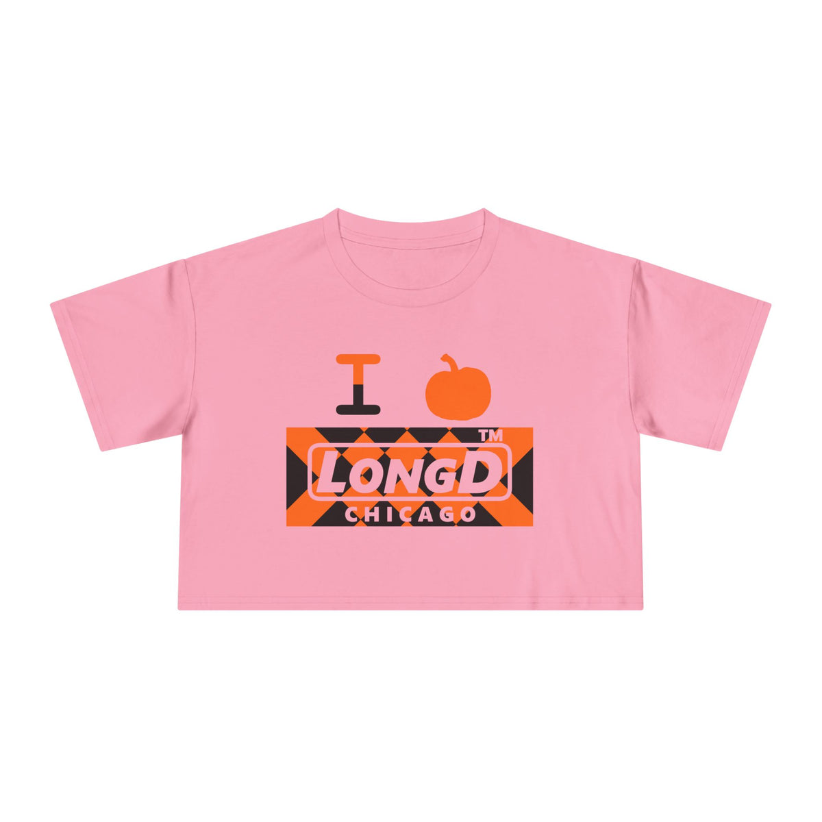 I pumpkin LongD Chicago negative stylized argyle logo crop tee
