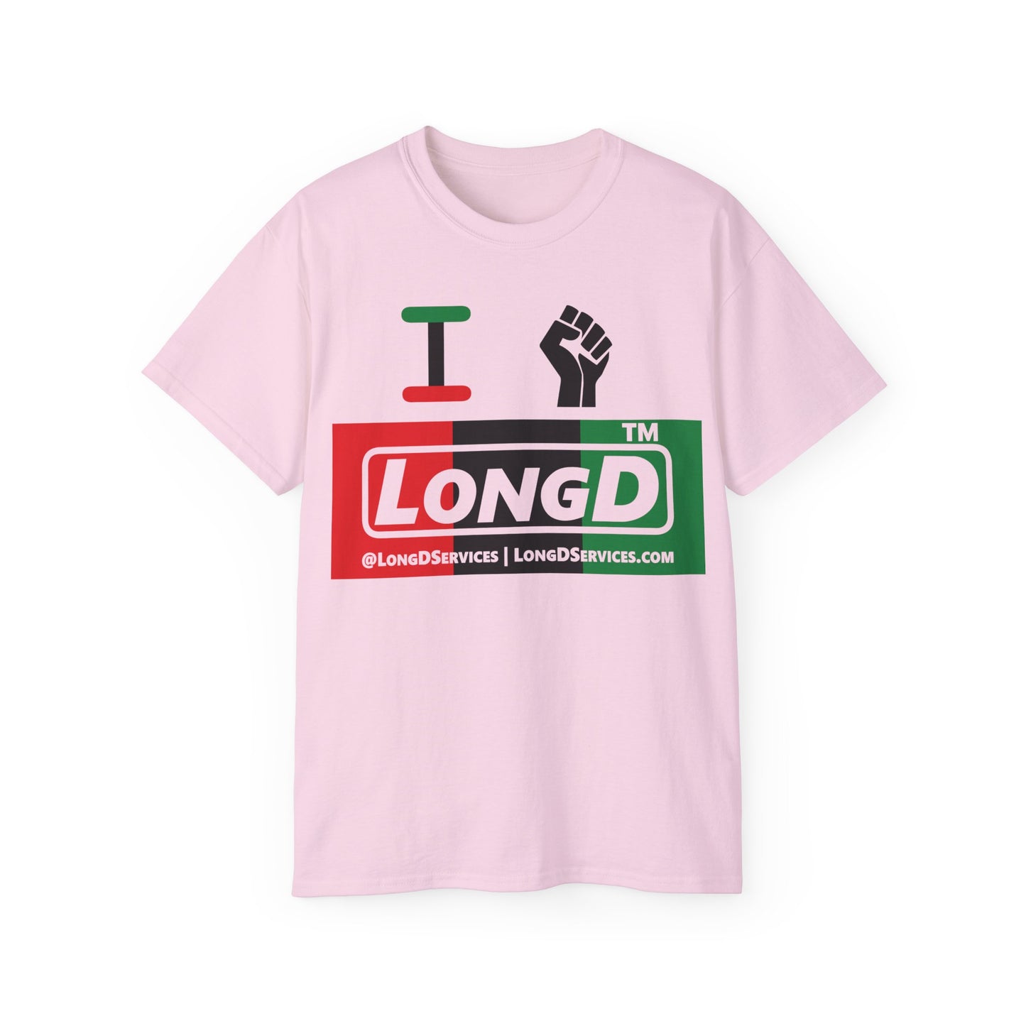 I fist LongD negative vertical 3-striped tag-domain logo cotton tee