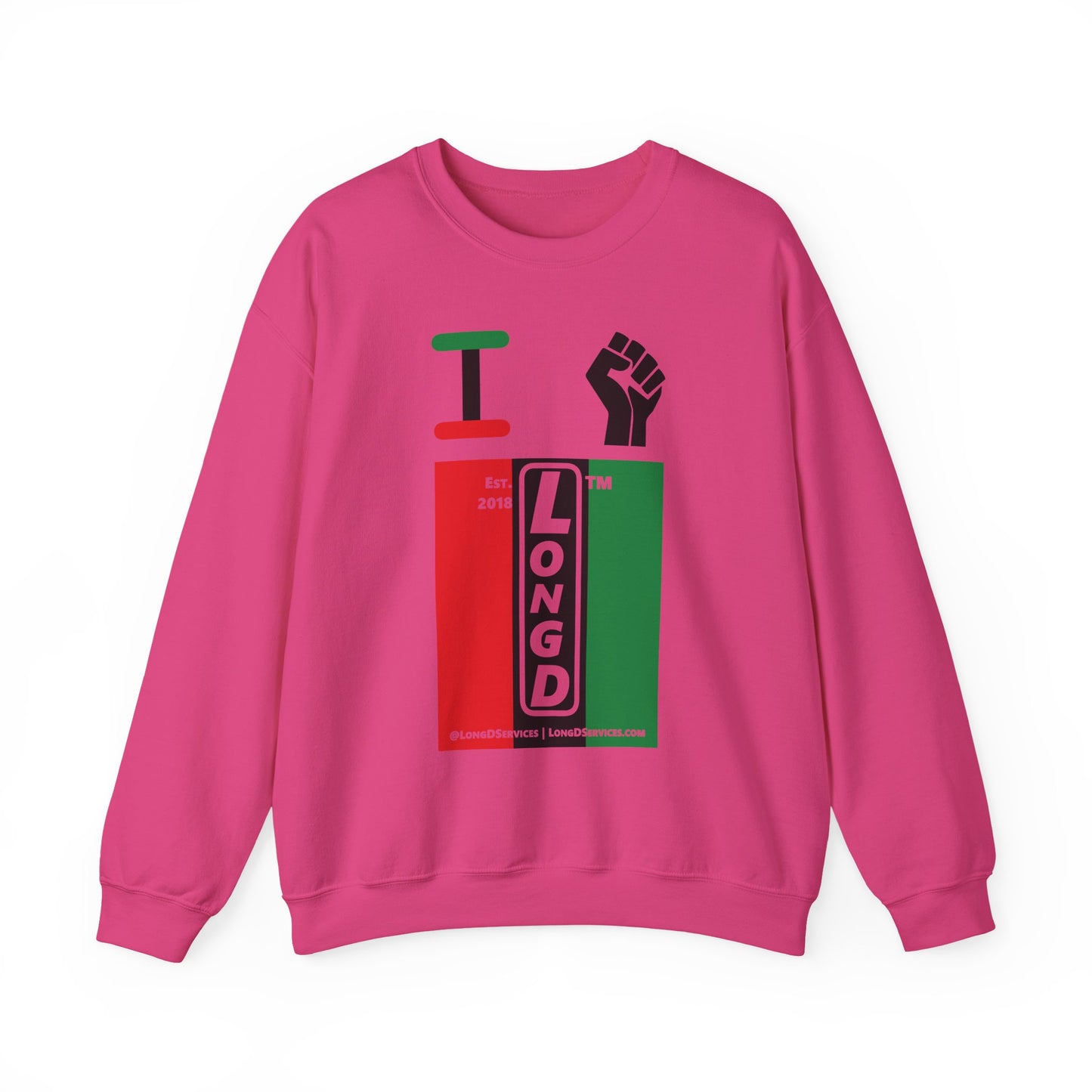 I Fist LongD negative vertical 3-striped tag-domain upright logo crewneck sweatshirt