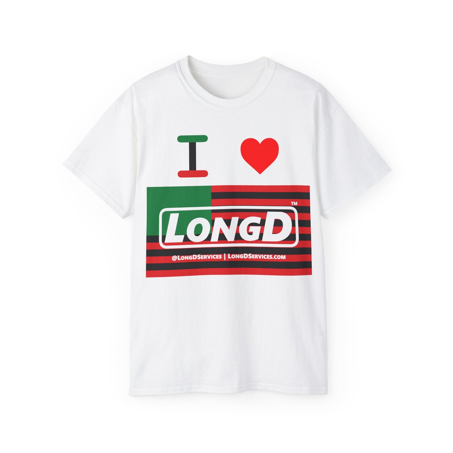 I Luv LongD® Logo Cotton Tee Juneteenth negative flag