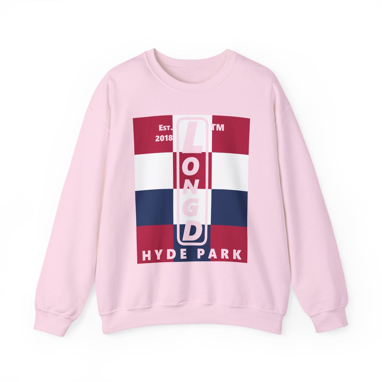 LongD negative 4x3 Hyde Park upright logo crewneck sweatshirt (patriotic colors)