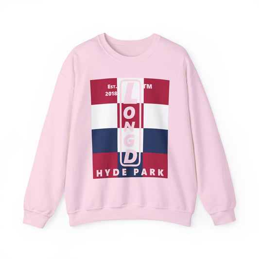 LongD negative 4x3 Hyde Park upright logo crewneck sweatshirt (patriotic colors)