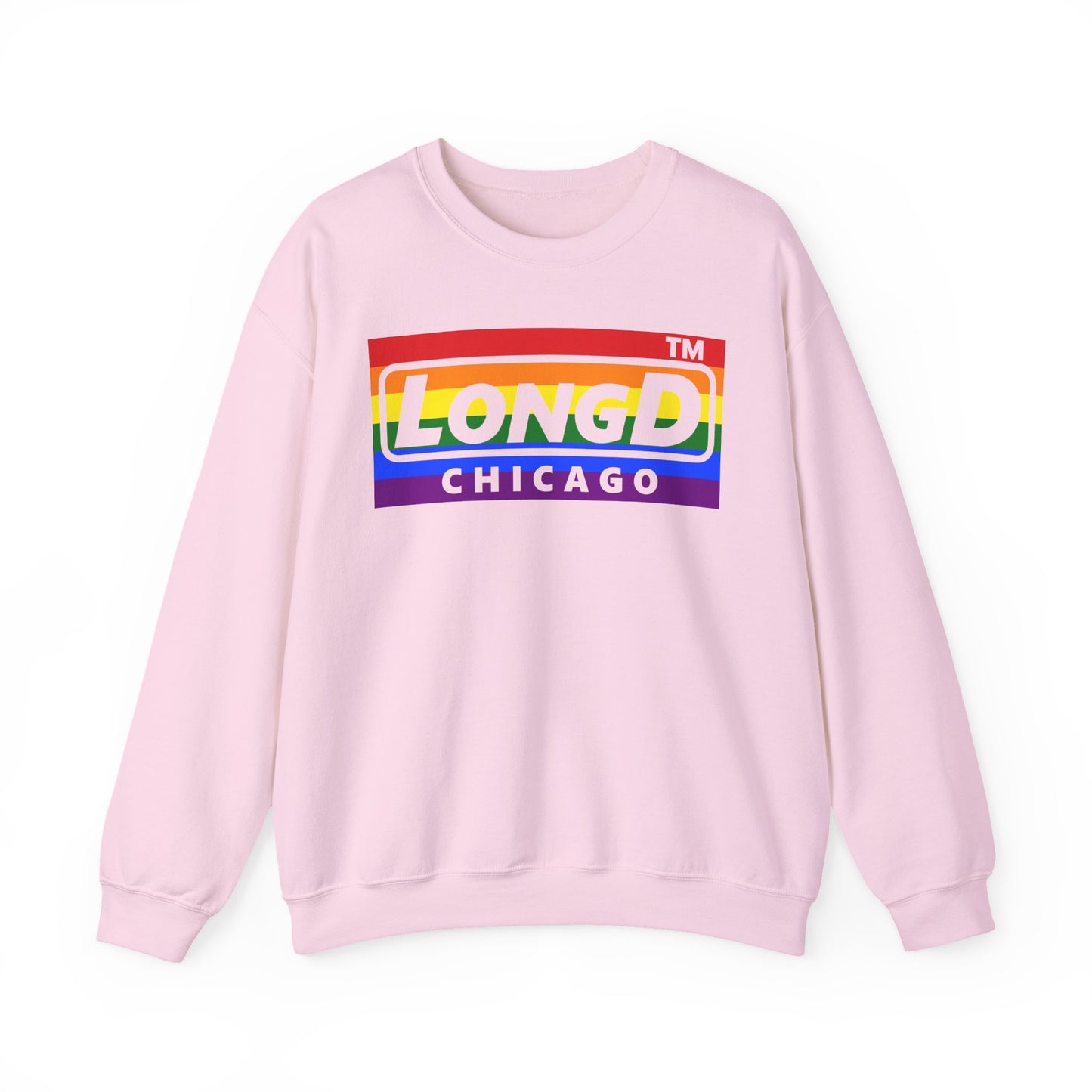 LongD negative horizontal striped Chicago logo crewneck sweatshirt (Pride colors)