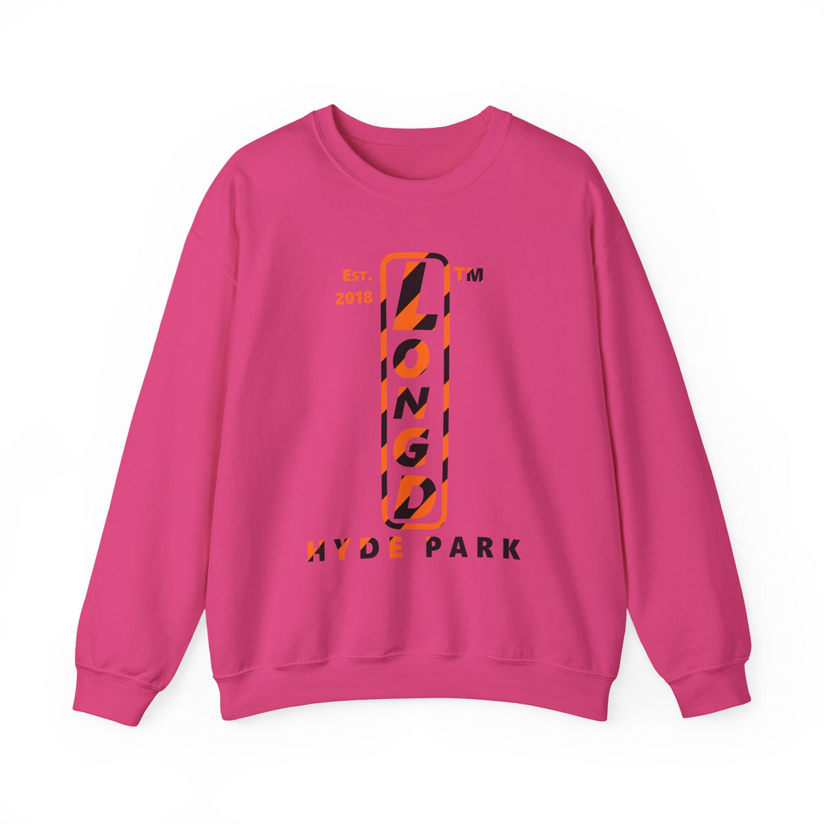 LongD Hyde Park positive upright pixel-weighted 12-striped logo (Halloween colors) crewneck sweatshirt