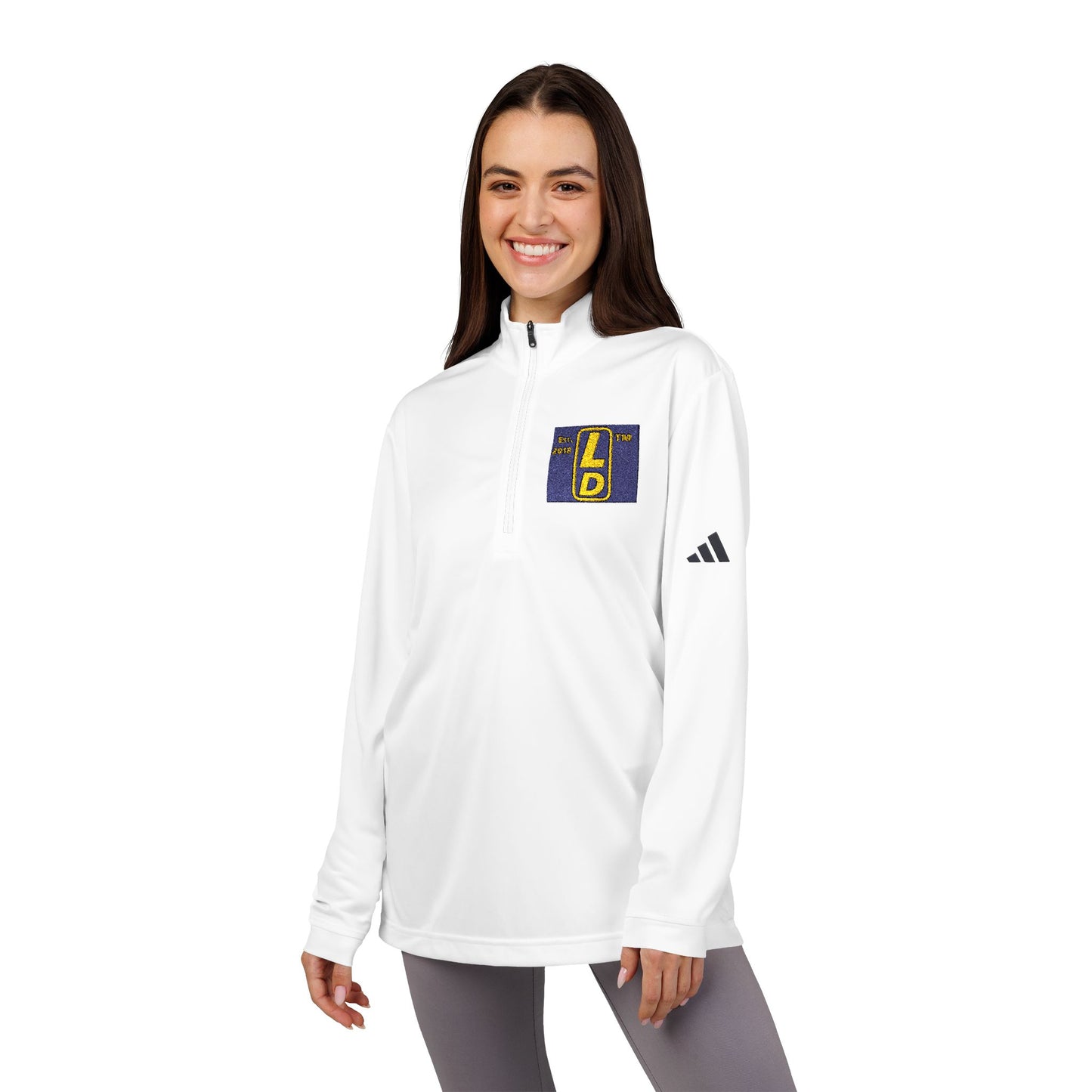 Embroidered adidas® Quarter-Zip pullover official reverse logo upright initials