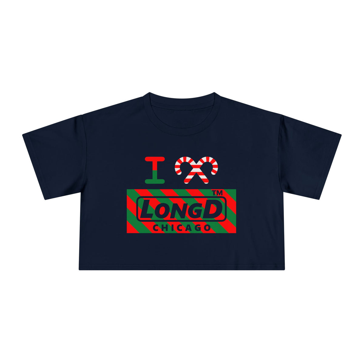 I candy cane LongD Chicago negative 12-striped logo crop tee