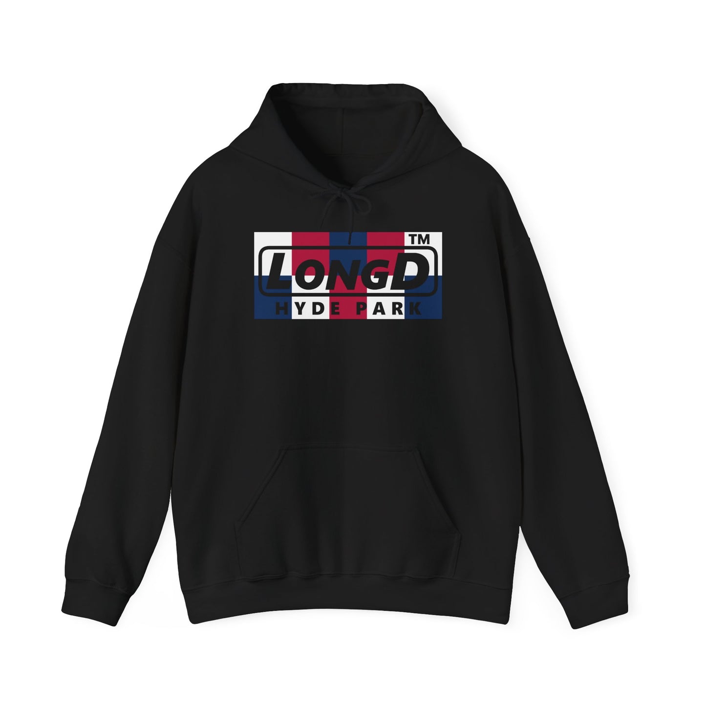 LongD® negative 2x5 Hyde Park logo hoodie (patriotic colors)