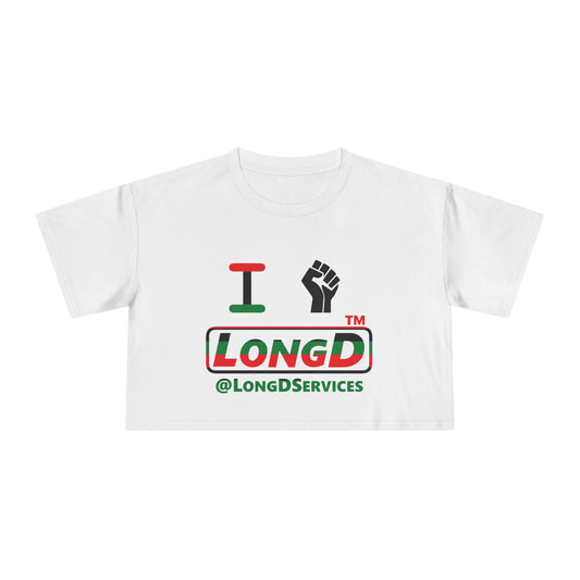 I fist LongD positive horizontal 6-striped tag logo crop tee