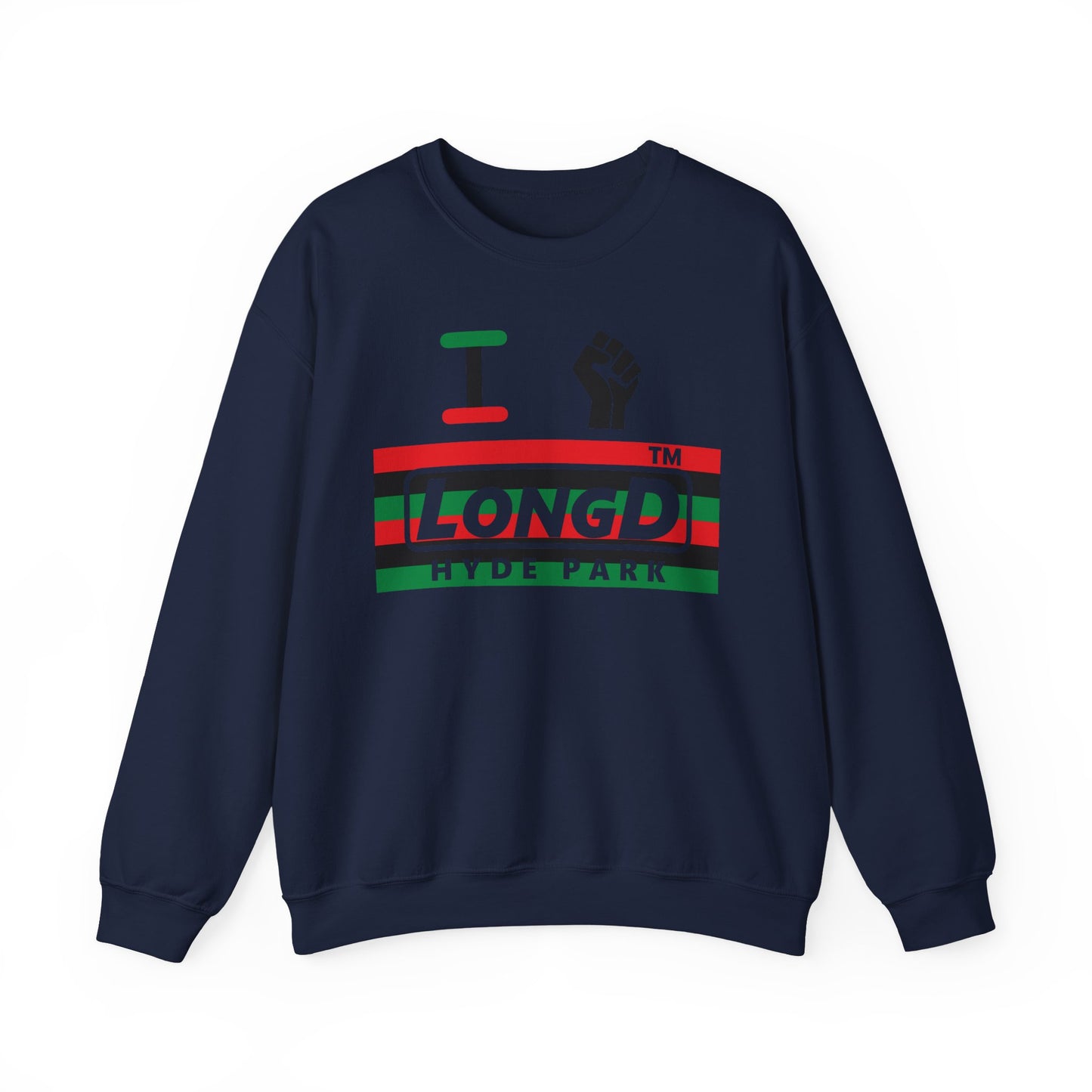 I fist LongD negative horizontal 6-striped Hyde Park logo crewneck sweatshirt