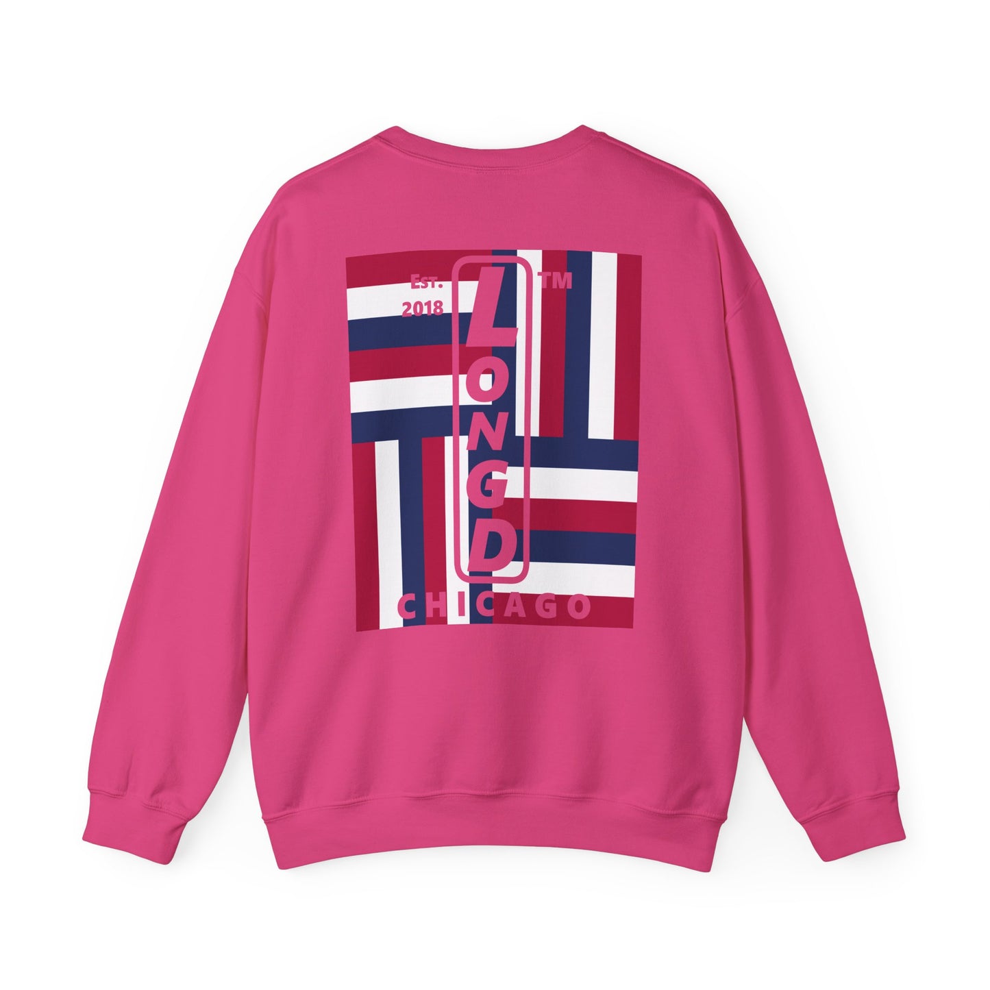 LongD negative rotated windmill Chicago front-back upright logo crewneck sweatshirt (patriotic colors)
