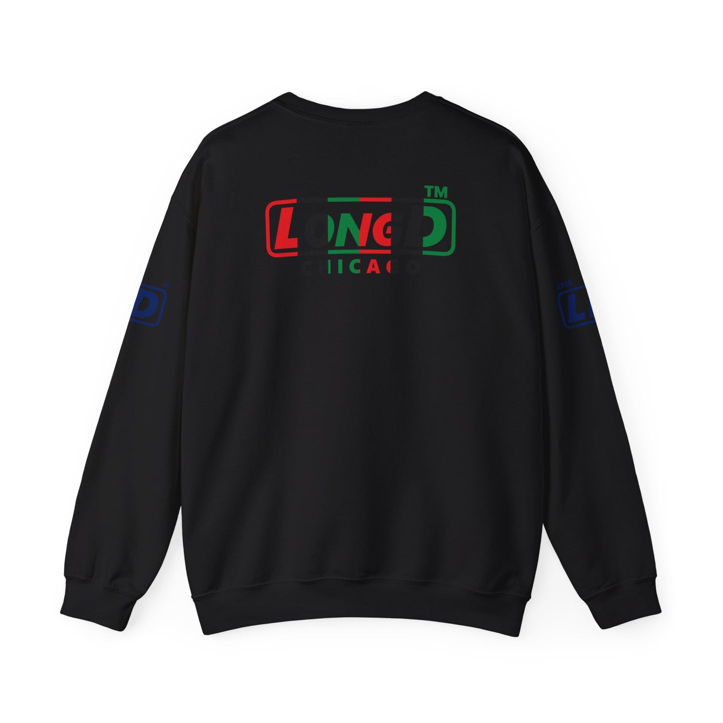 I fist LongD positive vertical 6-striped 4-print Chicago logo crewneck sweatshirt