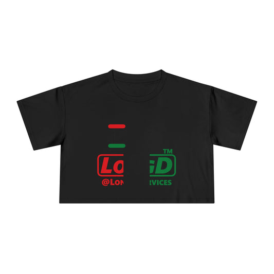 I fist LongD positive vertical 3-striped tag logo crop tee