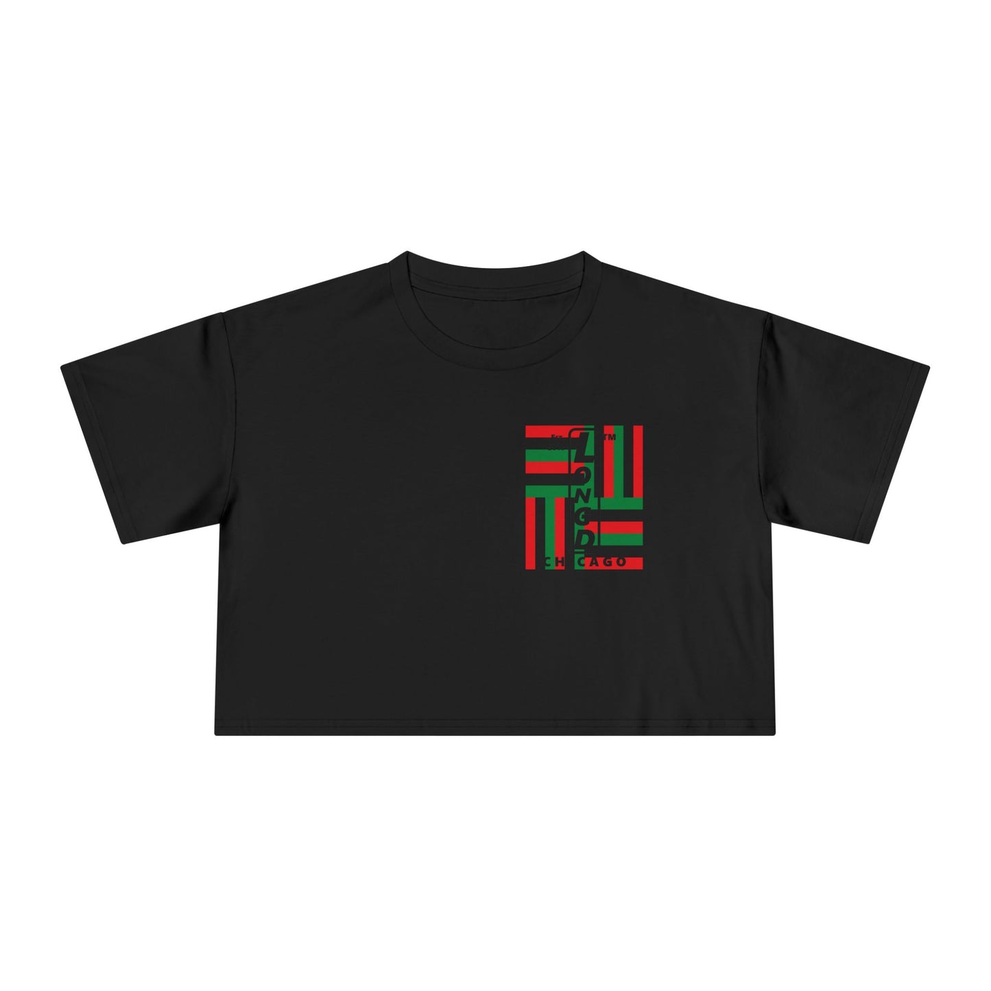 Negative windmill upright single-breasted Chicago logo crop tee (Juneteenth colors)