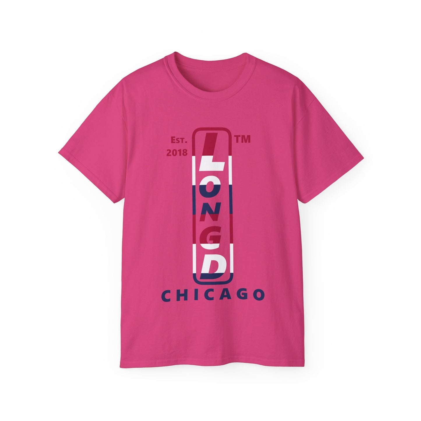 LongD cotton tee positive horizontal 6-striped Chicago upright logo (Patriotic colors)