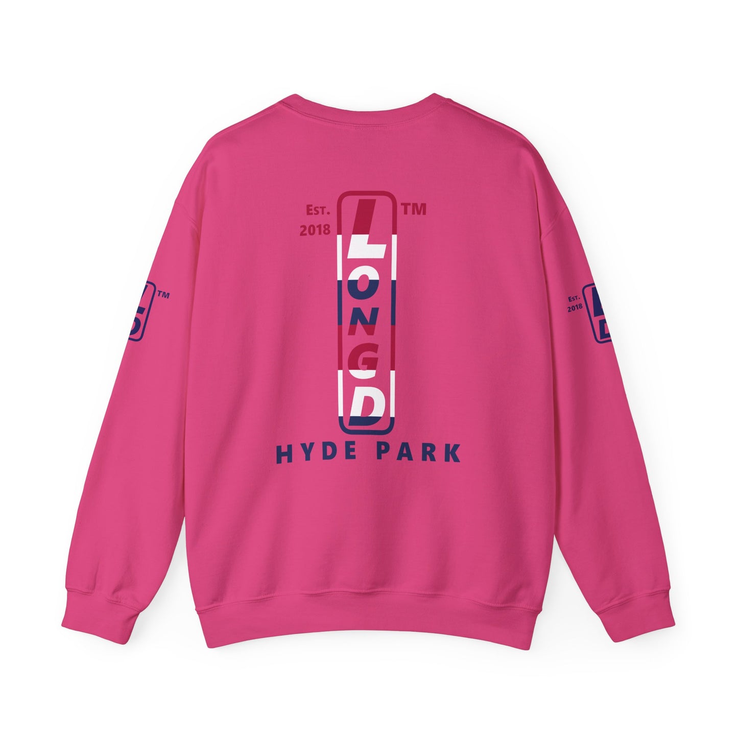 I Burst LongD positive horizontal 6-striped Hyde Park upright 4-print logo crewneck sweatshirt