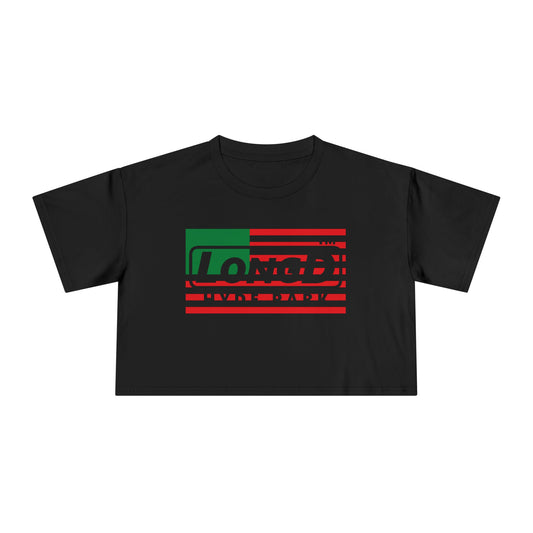 LongD negative flag Hyde Park logo crop tee (Juneteenth colors)