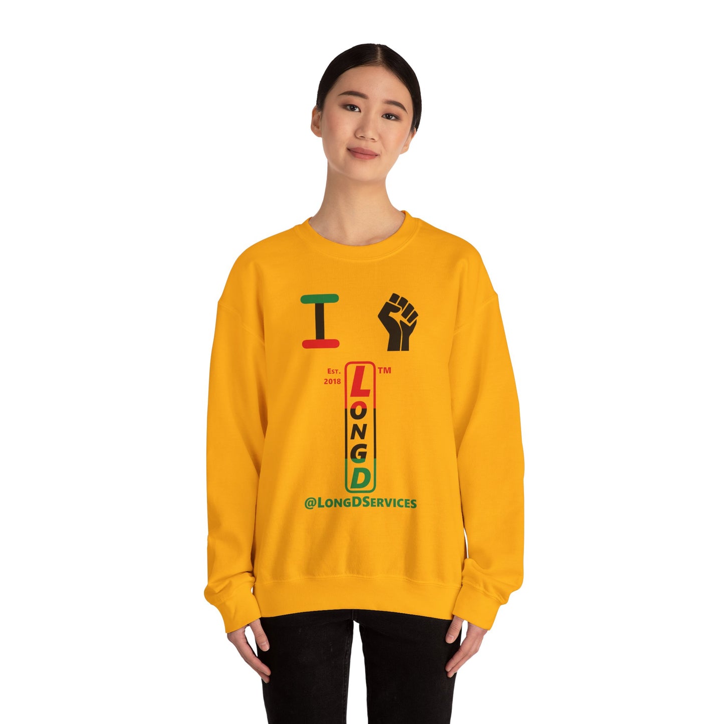 I Fist LongD positive horizontal 3-striped tag upright logo crewneck sweatshirt