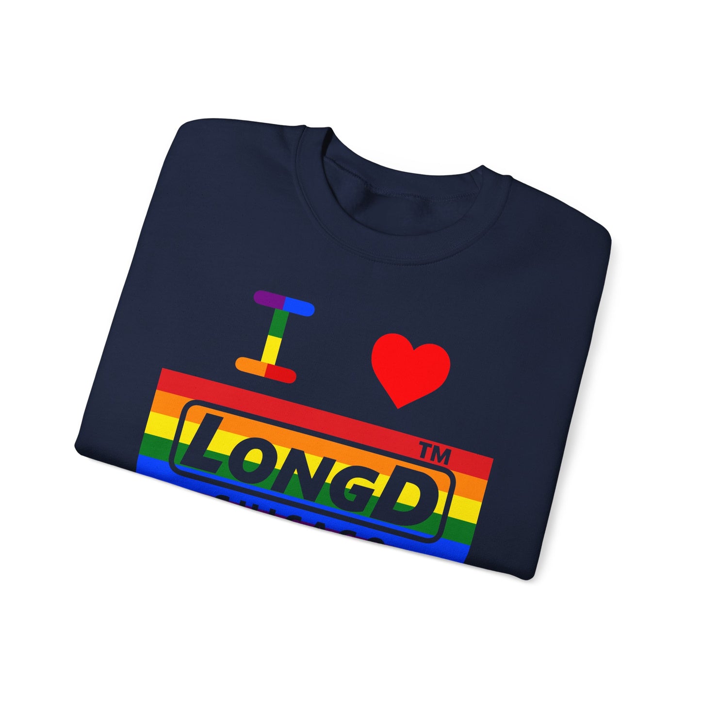I Luv LongD negative horizontal striped Chicago logo crewneck sweatshirt (Pride colors)