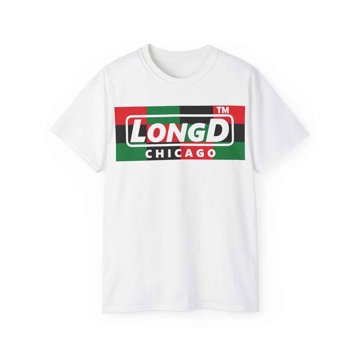 LongD negative 3x4 Chicago logo cotton tee (Juneteenth colors)