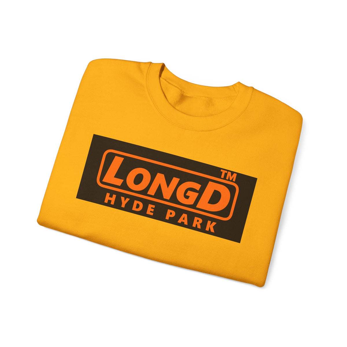LongD Hyde Park logo orange (FE7518) on Black (000000) (Halloween colors) crewneck sweatshirt
