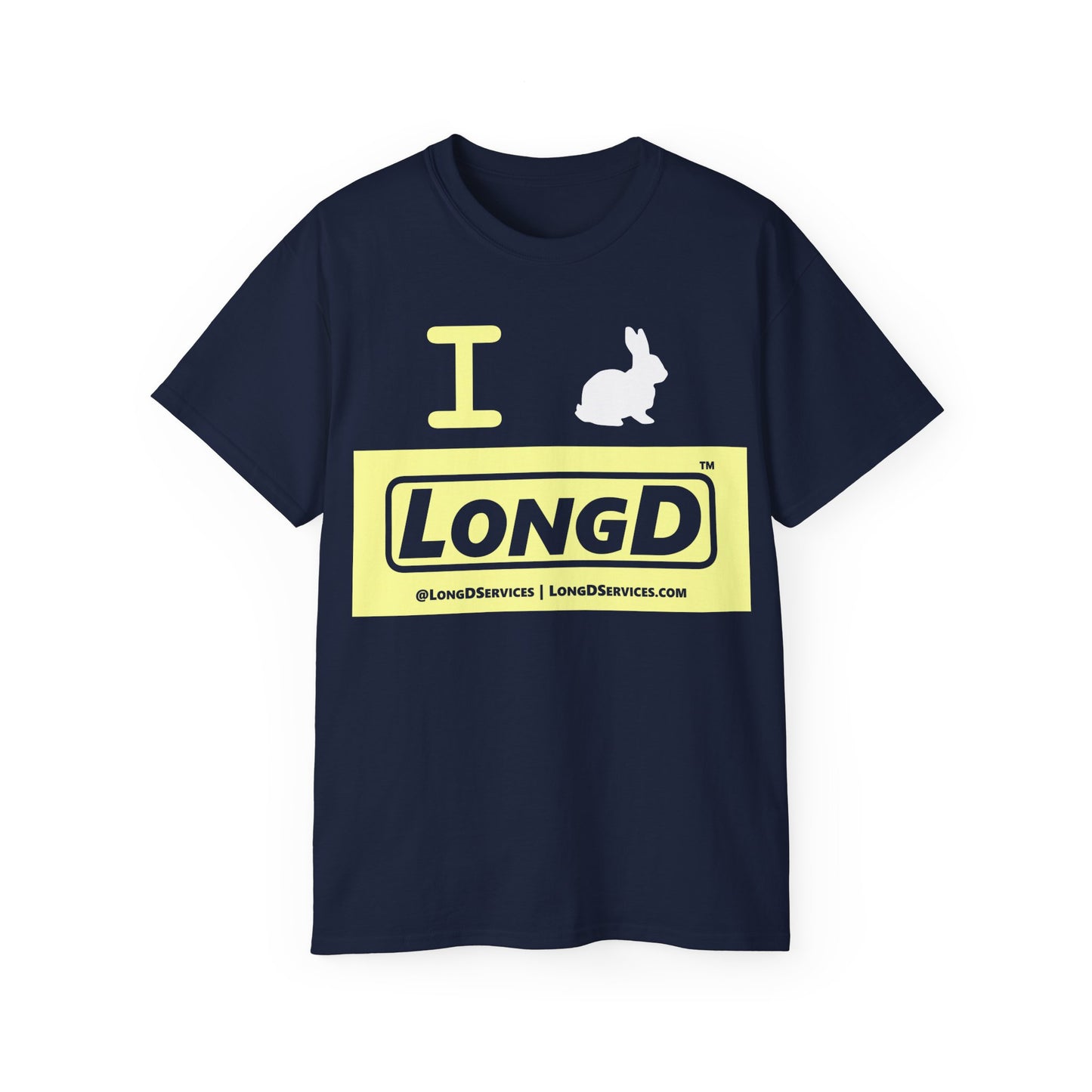 I Bunny LongD® Logo Cotton Tee Easter pastel yellow negative text (white Easter Bunny)