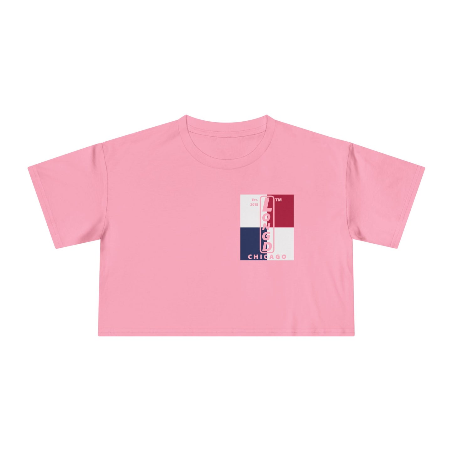 Negative quarters upright single-breasted Chicago logo crop tee (Patriotic colors)