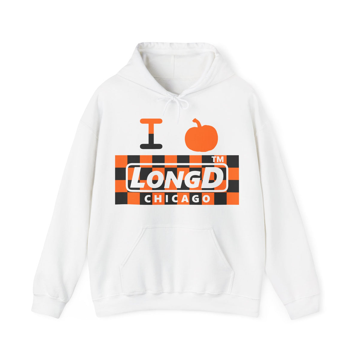 I pumpkin LongD Chicago negative checkered logo hoodie