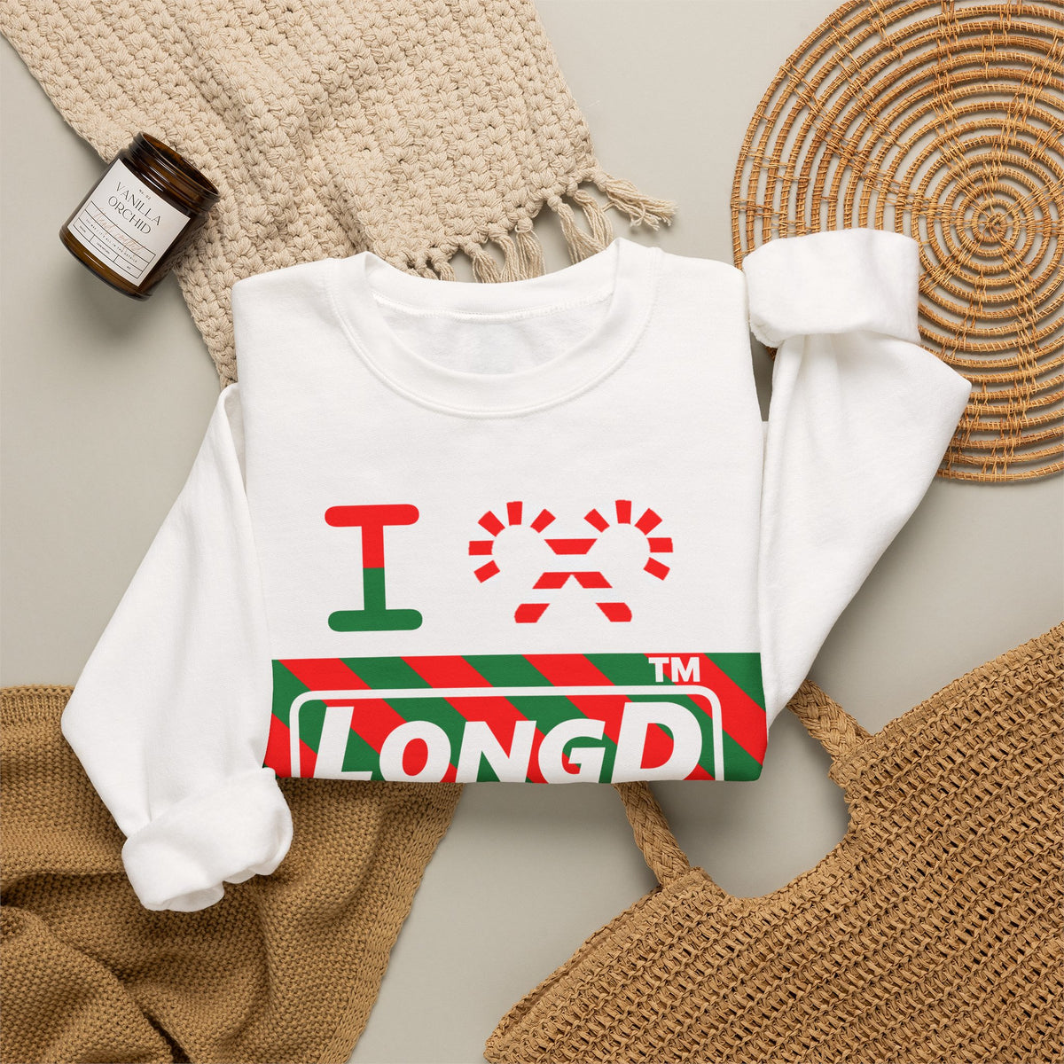 I candy cane LongD Chicago negative 12-striped logo crewneck sweatshirt
