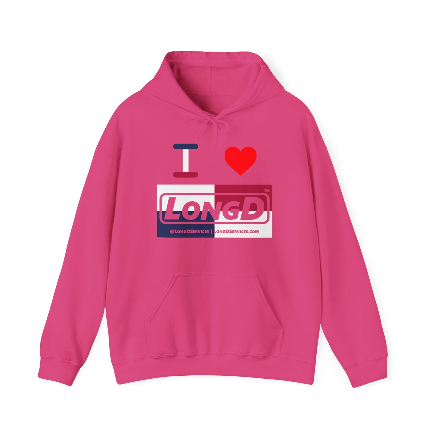 I Luv LongD® Logo Hoodie red, white and blue negative quarters