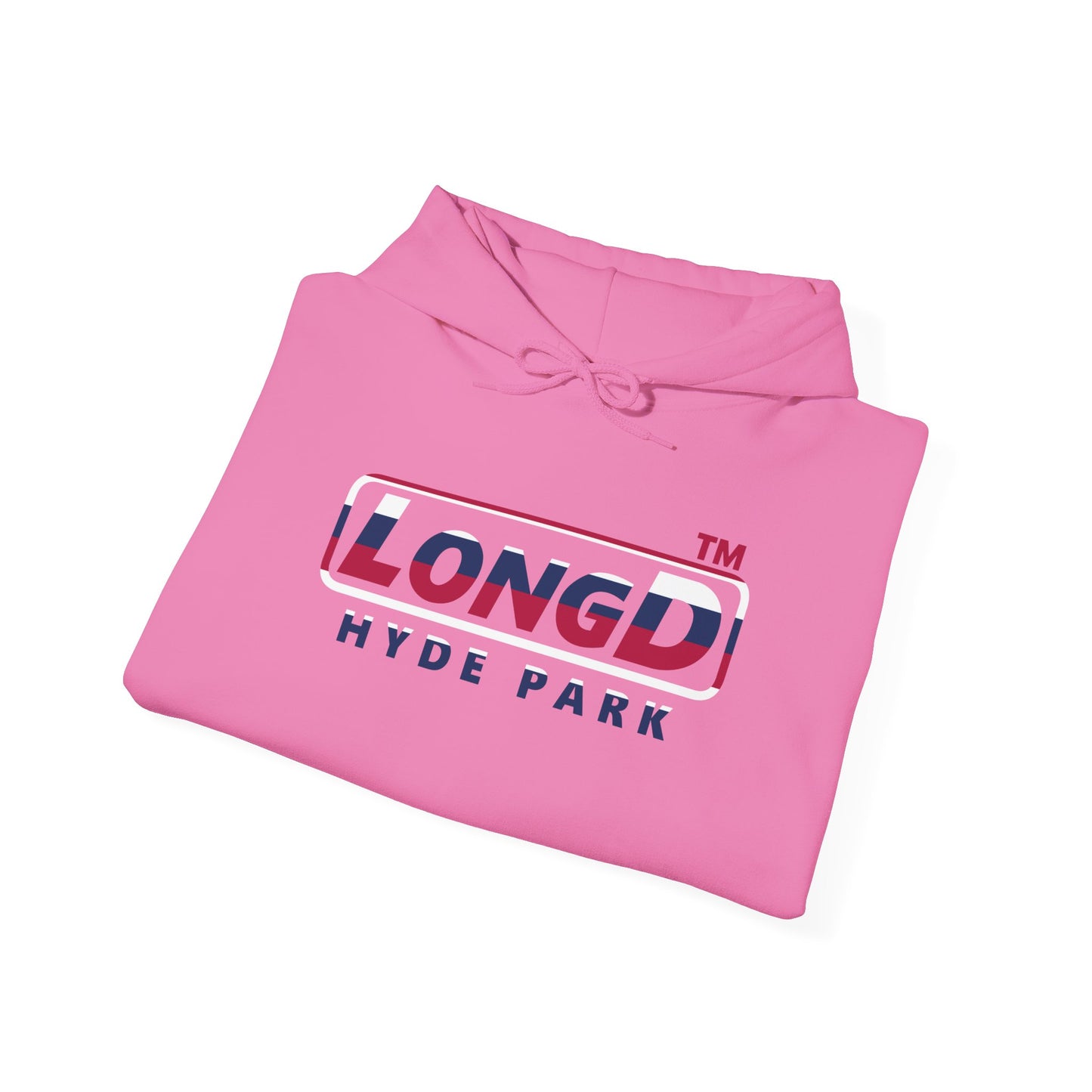 LongD® positive horizontal 6-striped Hyde Park logo hoodie (patriotic colors)