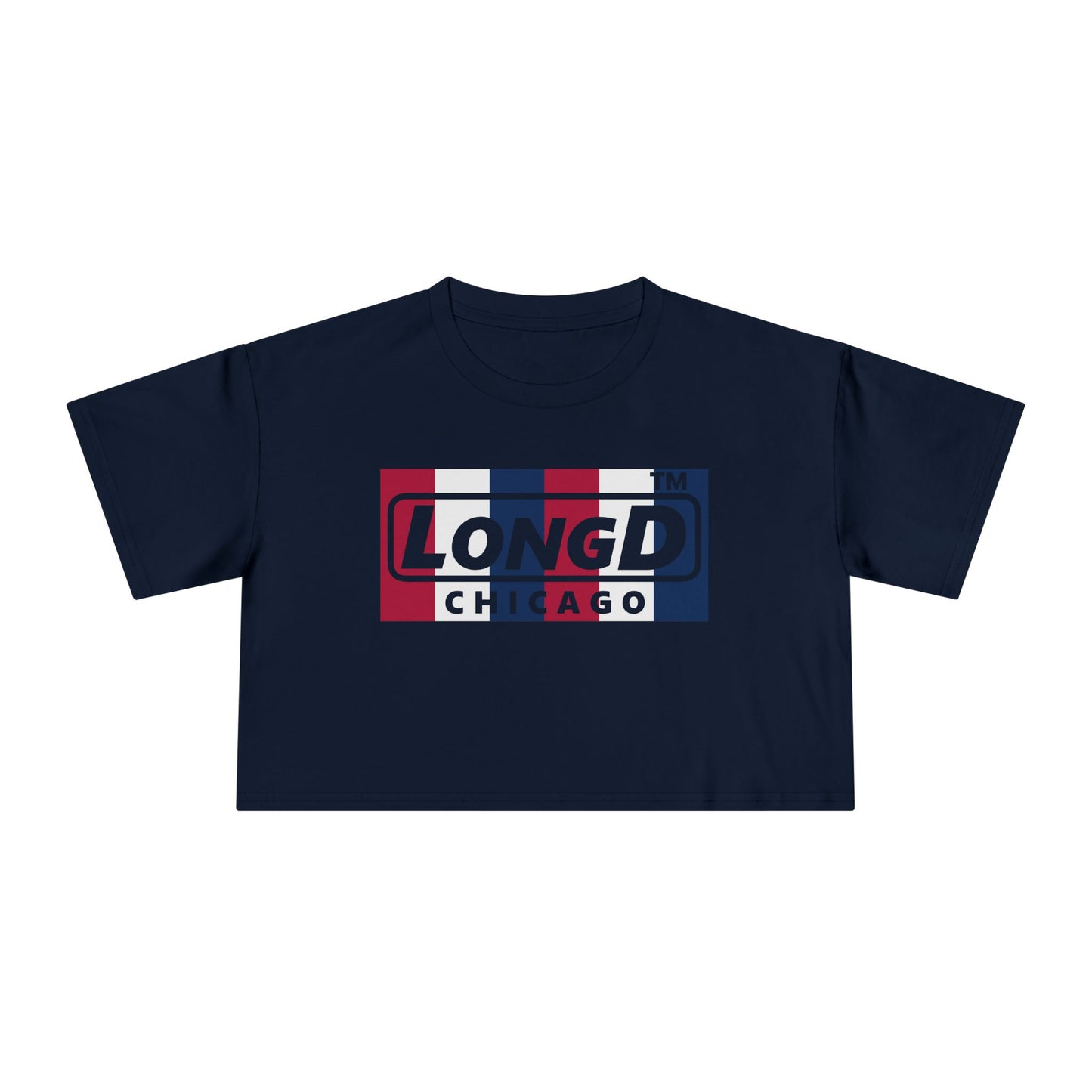 LongD negative vertical 6-striped Chicago Logo Crop Tee (Patriotic colors)
