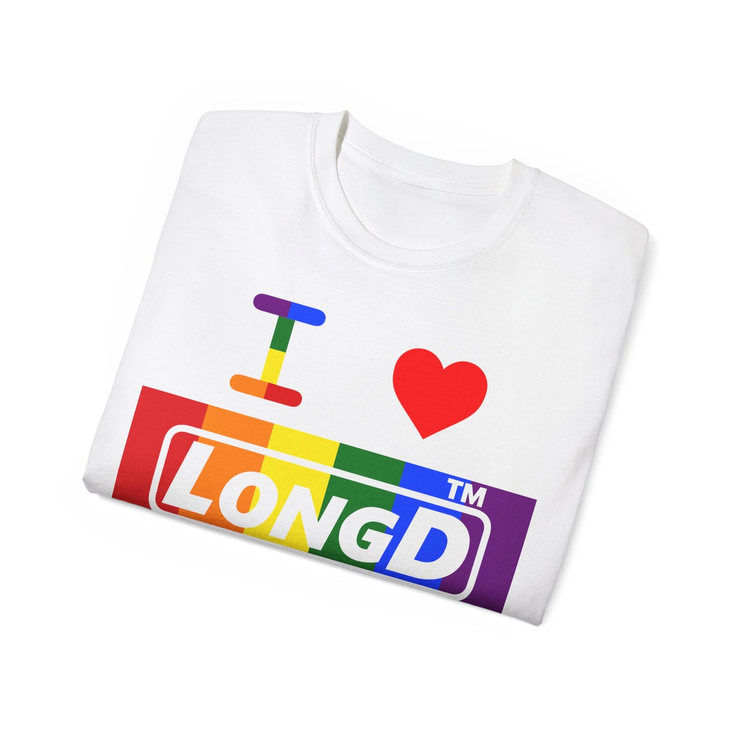 I Luv LongD negative vertical striped Chicago logo cotton tee (Pride colors)