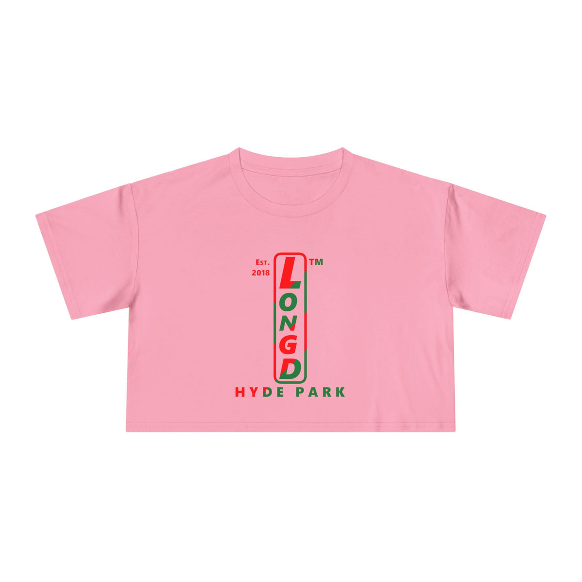 LongD Hyde Park positive upright pixel-weighted 4-striped logo (Xmas colors) crop tee