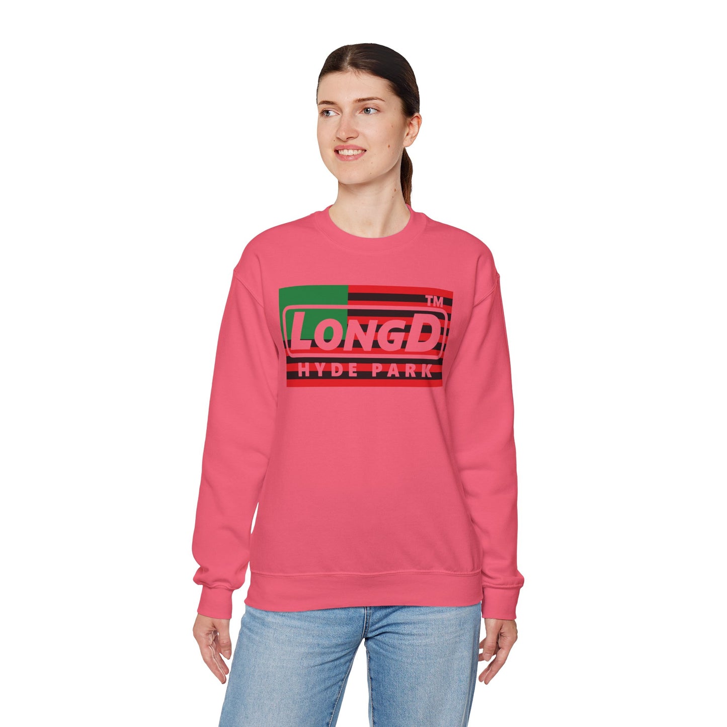 LongD negative flag Hyde Park logo crewneck sweatshirt (Juneteenth colors)