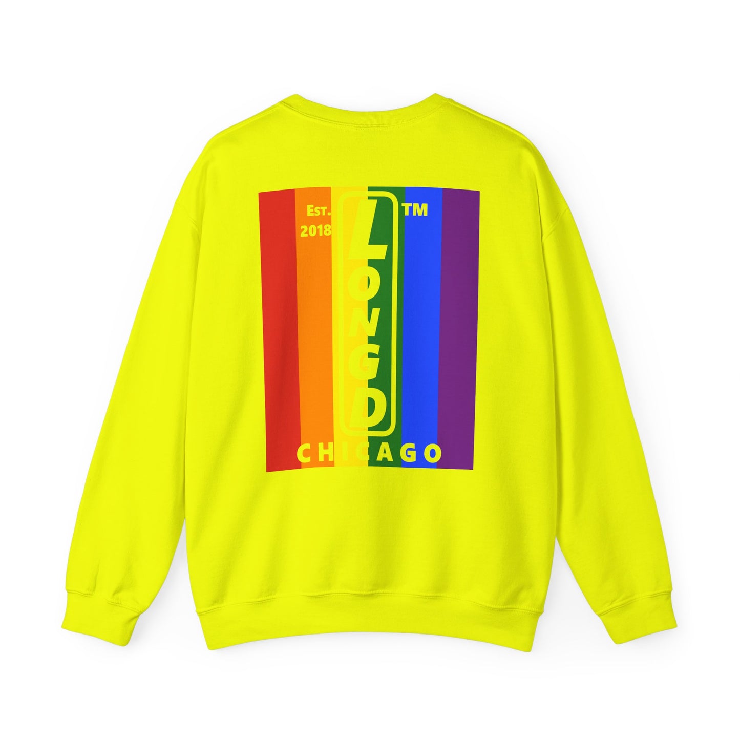 LongD negative flag single-breasted front-back Chicago upright logo crewneck sweatshirt (Pride colors)