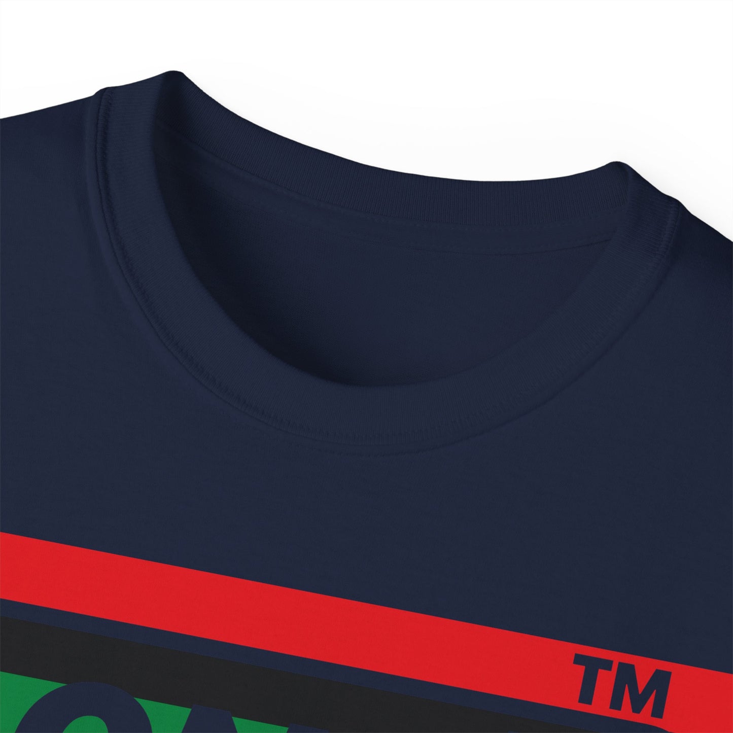 LongD negative horizontal 6-striped Hyde Park logo cotton tee (Juneteenth colors)