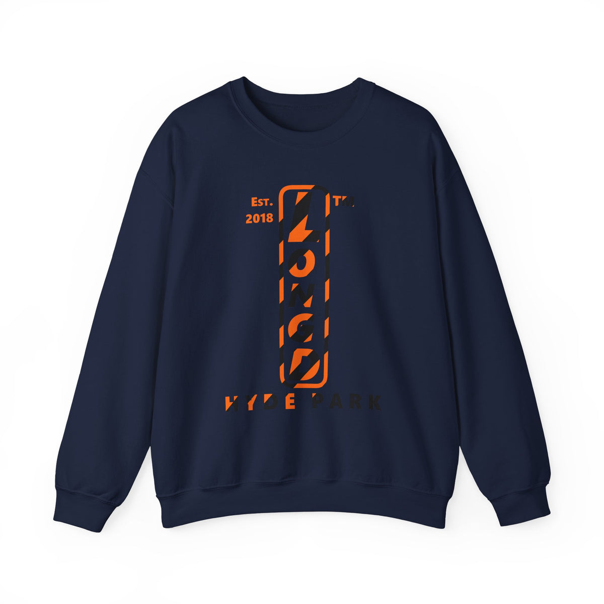LongD Hyde Park positive upright pixel-weighted 12-striped logo (Halloween colors) crewneck sweatshirt