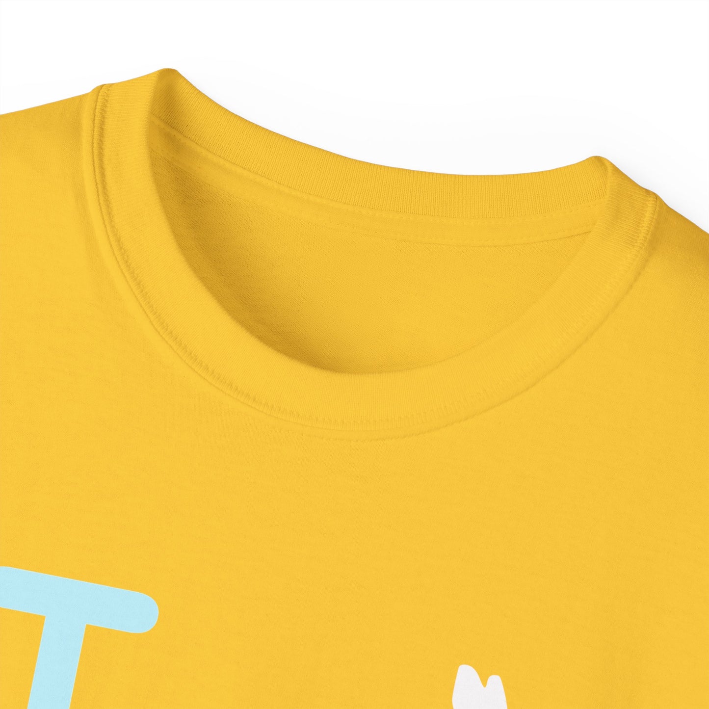 I Bunny LongD® Logo Cotton Tee Easter pastel blue text (white Easter Bunny)