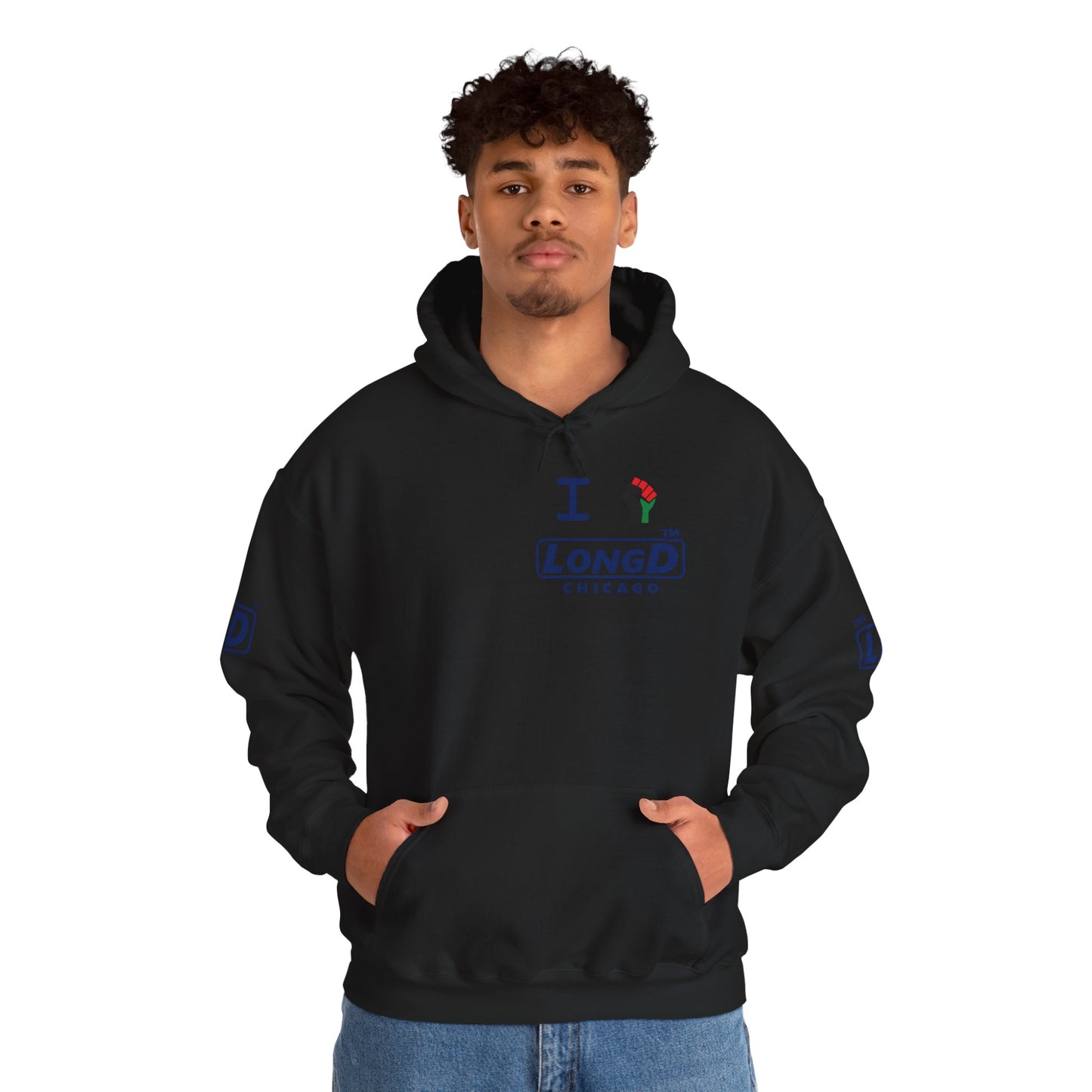 I fist LongD® basic official 4-print single-breasted Chicago logo Hoodie (Juneteenth colors)