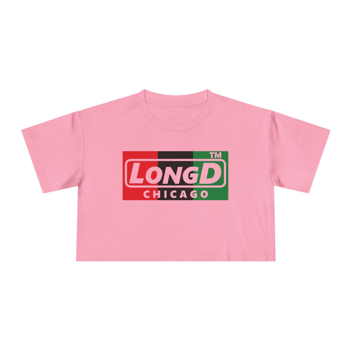 LongD negative vertical 3-striped Chicago logo crop tee (Juneteenth colors)