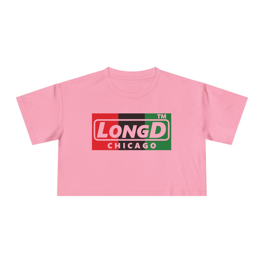 LongD negative vertical 3-striped Chicago logo crop tee (Juneteenth colors)