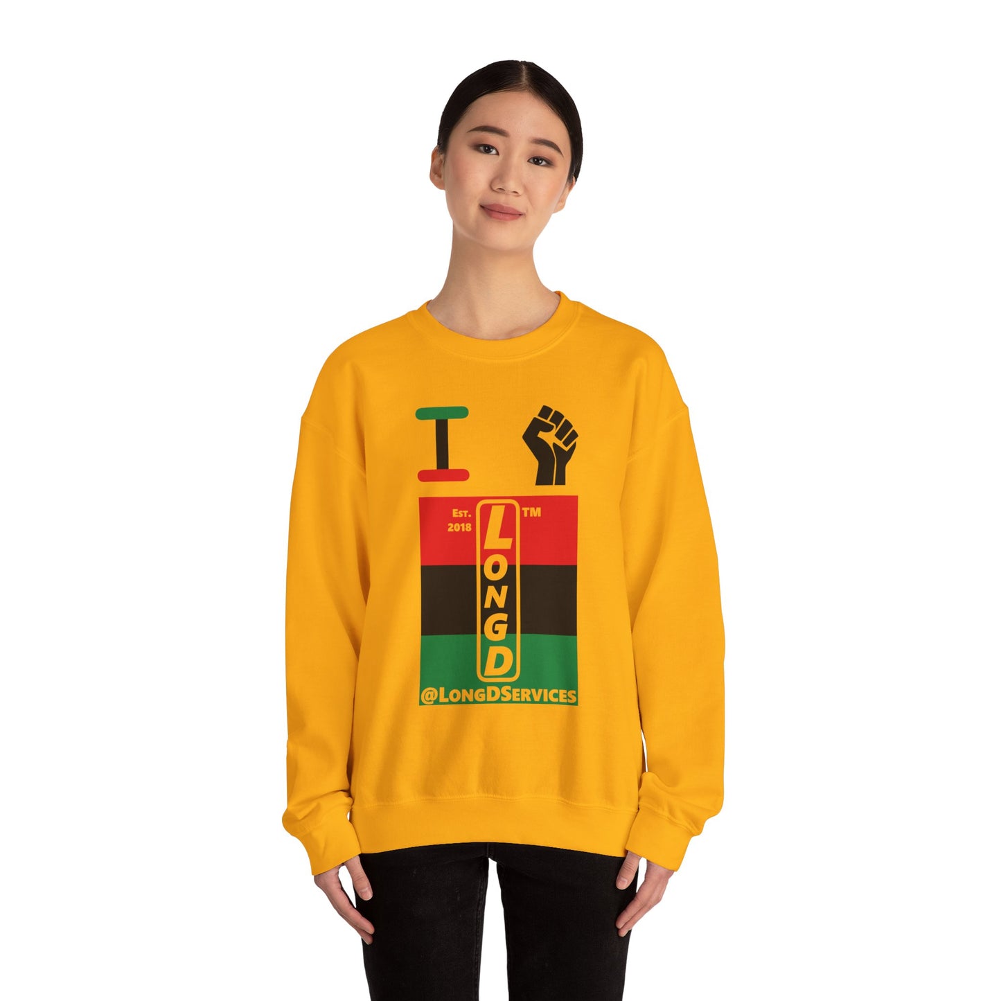 I Fist LongD negative horizontal 3-striped tag upright logo crewneck sweatshirt